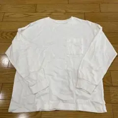 ホワイト 長袖カットソー ポケット付き