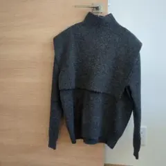グレー ニットセーター タートルネック Vネック