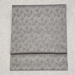 【B43】シルバーグレー 小花 名古屋帯 長め♪