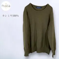 カシミヤ100％ クルーネック ニットセーター 長袖 薄手 プルオーバー M