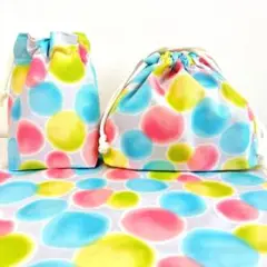 大きめ　お弁当袋セット　ハンドメイド　水玉