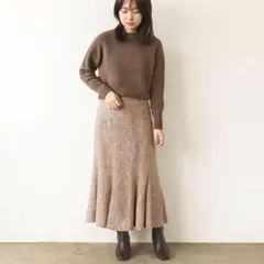 ココディール　コルセット風　花柄　ロングスカート　フレア　ベージュ　マーメイド