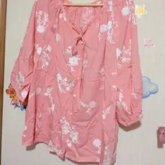 花柄ピンクチュニック 五分袖