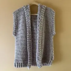 春物☘️グレー フード付き かぎ針編みベスト