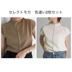セレクトモカハイネックメロウセンターシームカットソーフレンチスリーブ半袖ベージュのサムネイル
