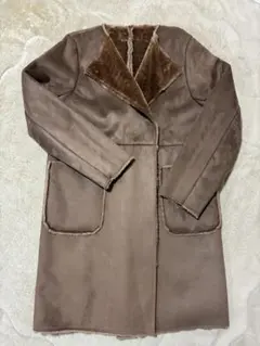 美品 パシオーネ ボア シャギー ムートン ノーカラーコート ロング 