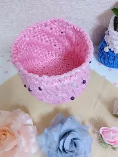 ハンドメイド　スズランテープ　ビーズ　小物入れ　No.16