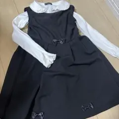 冠婚葬祭　120 黒　ワンピース　白ブラウス　フォーマル