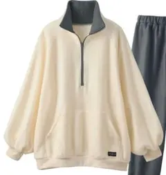 ハーフジップ フリースパジャマ ルームウェア 部屋着 秋 冬 春 ジップアップ