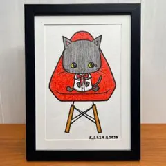 ご褒美時間」｜絵画 原画 抽象画 絵 動物画 ドローイング 猫の絵