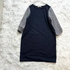 ♢美品♢シューラルーネイビー チェック柄 長袖ワンピース　M