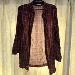 チェックシャツ　チュニック　赤　レディース　丸襟　ポケット付き　ミセス　美品