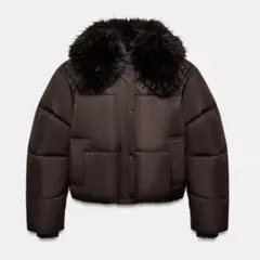 ZARA フェイクファーラベル　ショートジャケット ブラウン