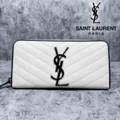 美品‼️ SAINT LAURENT カサンドラ　ラウンドファスナー　長財布　白