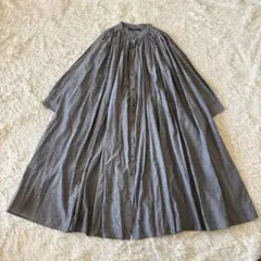 美品✨サニークラウズ　たっぷりギャザーバンドカラーワンピース　フレア　ロング　L