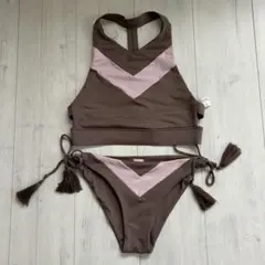 アリシアスタン ブラウン・ピンク Vネック水着 セパレート