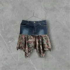 グランジy2k デニムスカート ペイズリー柄