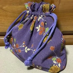 和柄 紫色花柄 巾着袋 ハンドメイド
