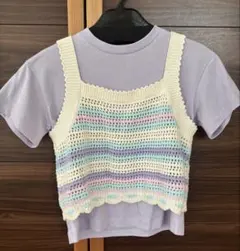 GU ビスチェ付きTシャツ　140 ラベンダー