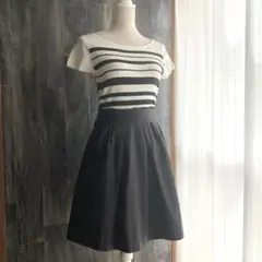 JUSGLITTY 美品ドッキングワンピース リボンベルト付き 白×黒