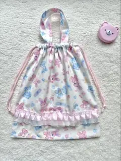 体操着袋　お稽古袋　オフホワイト　ホスピタルうさちゃんくまさん