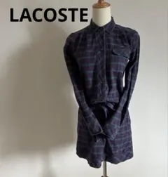 LACOSTE ラコステ　チェック柄 シャツワンピース ウエストドロスト　38