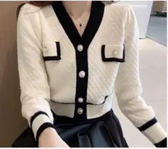 グレイル ダイヤ柄編み配色Vネックニットカーディガン[at1649]