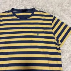 90s ポロ ラルフローレン Tシャツ 刺繍ロゴ ボーダー イエロー　ネイビー