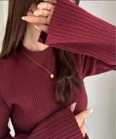 フレア袖バイカラーリブニット RANAN Lサイズ