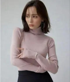 【美品】カシミヤブレンドフィットリブニットプルオーバー ピンク アニュアンス