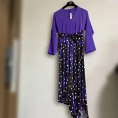 DIAN VONFURSTENBERG 紫色と黒のドット模様ロングドレス