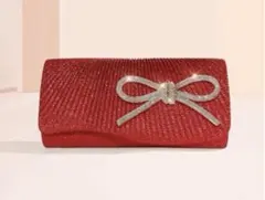 リボン　パーティバック　結婚式ショルダーバッグ レッド