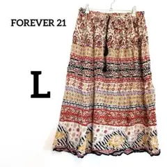 FOREVER 21 エスニック柄 フレアスカート【L】ウエストゴムのサムネイル