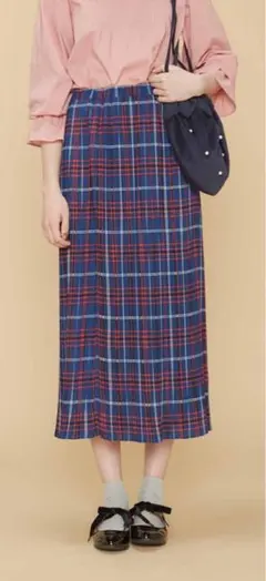 フェリシモ　Syrup　シロップ　細幅が新鮮　チェック柄ロングスカート　ブラウン