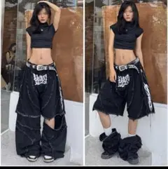 Exitticous ダメージ加工 ワークパンツ 黒男女使用