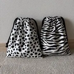 ハンドメイド☆アニマル柄給食巾着袋２枚セット