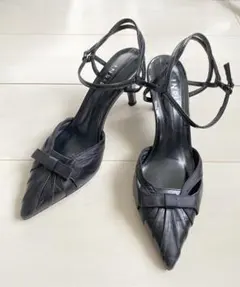 美品　INDIVI　インディヴィ　黒　本革レザー　ヒールパンプスサンダル２4