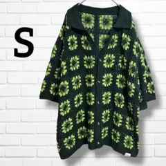 ✦美品✦ MANFINITY クロシェ編み グラニースクエアグリーンニット【S】