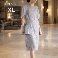 【DRESS +】 フリル スリーブ レース パーティドレス グレー XL
