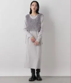 【ローリーズファーム】フェザーベスト2Pワンピース　グレー