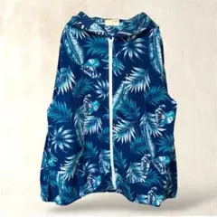 フード付パーカー　薄手羽織り　M　ボタニカル柄　フルジップ　ポケット　カジュアル