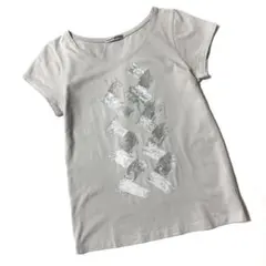 【美品】イッセイミヤケ　半袖　Tシャツ　幾何学模様　スパンコール　日本製　灰　3のサムネイル