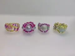ハンドメイド ビーズリング4点セット