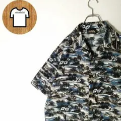 【ODO アロハシャツ オープンカラー アメリカ古着 USA 開襟 総柄A345