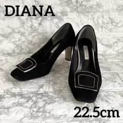 DIANA ダイアナ スエード スクエアトゥパンプス ゴールド バックル 黒のサムネイル