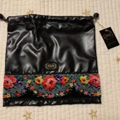 【タグ付き新品未使用】FEILER 花柄刺繍 レザー風巾着ポーチ