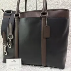 大容量】コーチ ヘリテージ ウェブ レザー ウィークエンド 2WAY トート