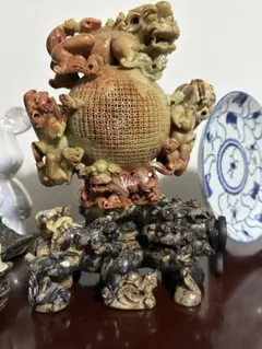 狛犬 石獅子 獅子像 石製 置物 対 12*12*20cm - メルカリ