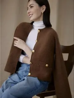 anuans アニュアンス ラクーンブレンドノーカラーニットジャケット