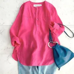美品 ティッカ 近年ピン付き バンドカラーストライプシャツ チュニック